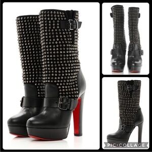 ❤️Christian Louboutin Marisa Studded Heeled Biker Boots Sz 41❤️